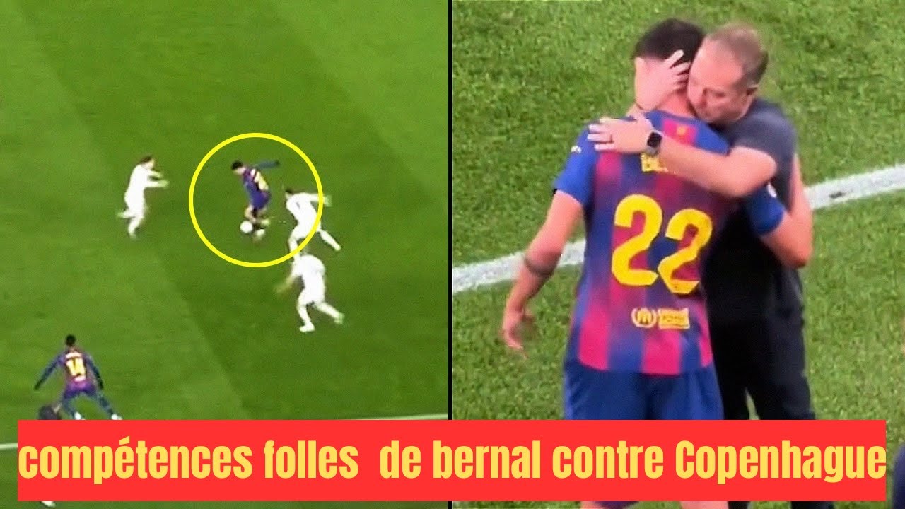 Hansi Flick félicite Marc Bernal après sa brillante performance contre Copenhague hier soir.