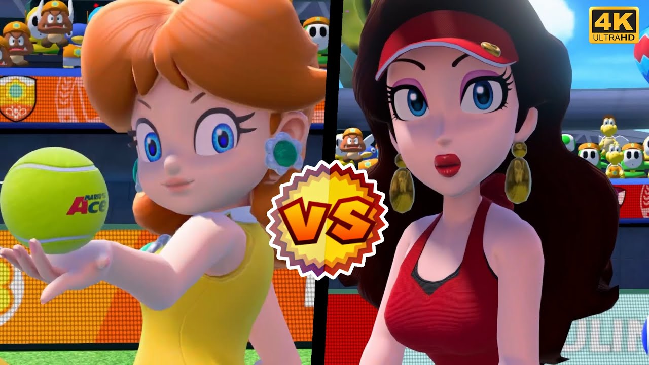Mario Tennis Aces - Birdo Koopa Paratroopa Vs. Blooper Luigi | 4K