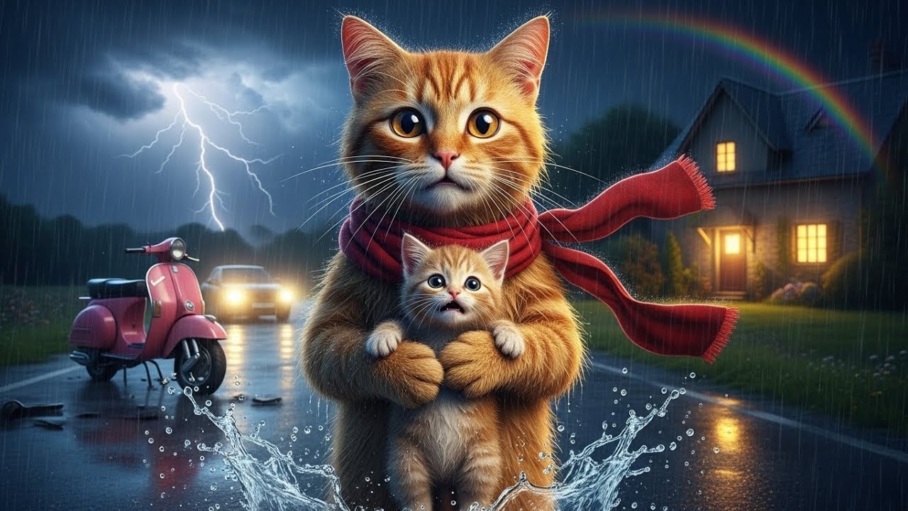 Mama Cat Trims Through Heavy Rain to Save Her Poor Kitten ⛈️ A Scared Baby’s Heart-Touching Rescue