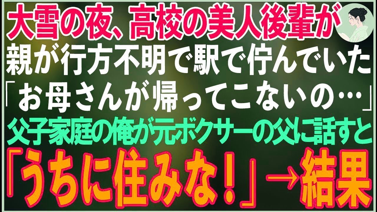 【感動する話】大雪の夜、駅のホームで佇む高校の美人後輩「お母さんが帰ってこないの   」父子家庭の俺が元ボクサーの父に話した結果…【朗読・スカッと・泣ける話】