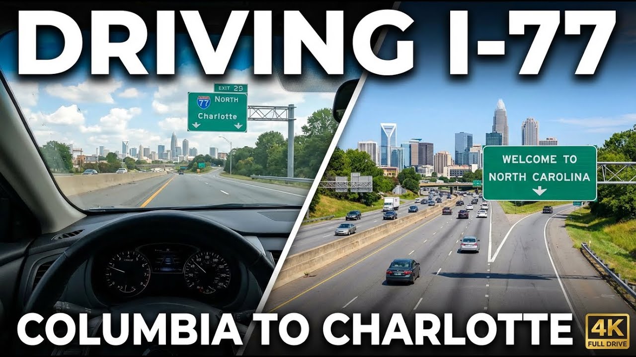 Driving on Interstate 77 from Columbia, South Carolina to Charlotte, North Carolina