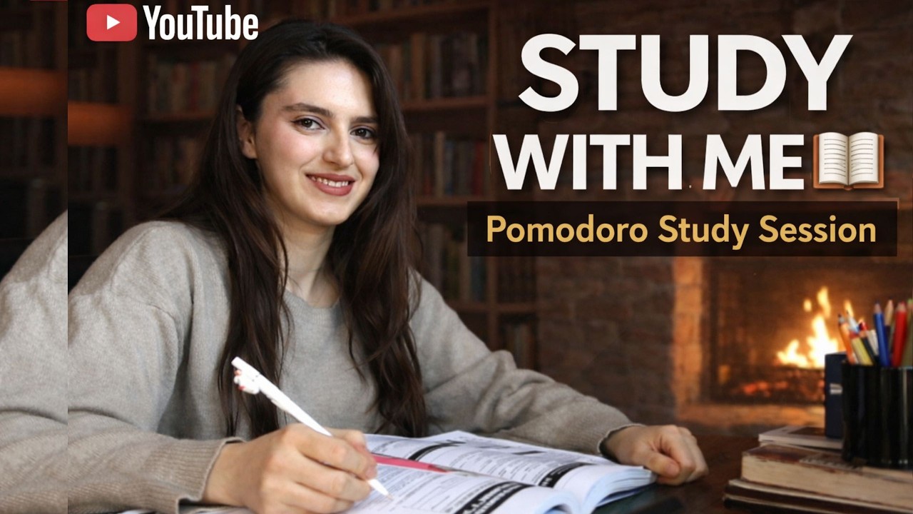 Study With Me 📚 birlikte çalışalım | 90/15 Pomodoro | Fireplace