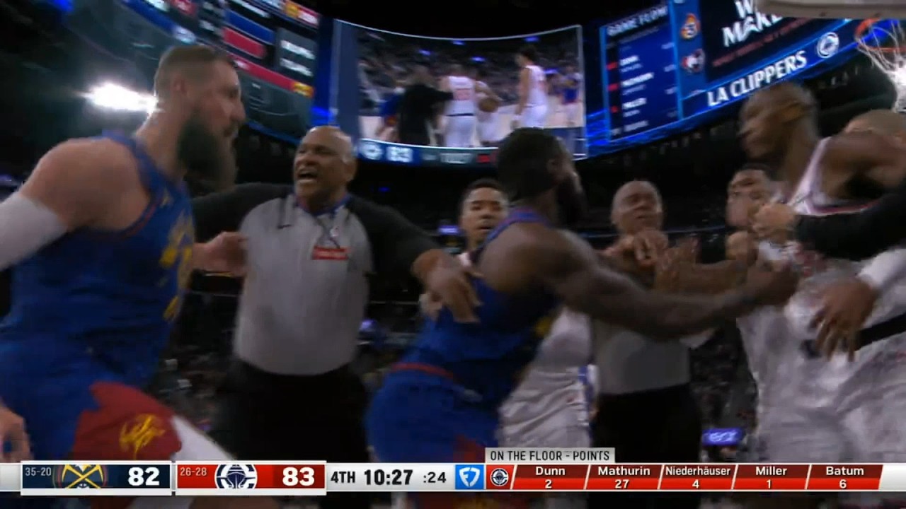Jonas Valanciunas tries to fight Clippers after Mathurin and Dunn shoved him