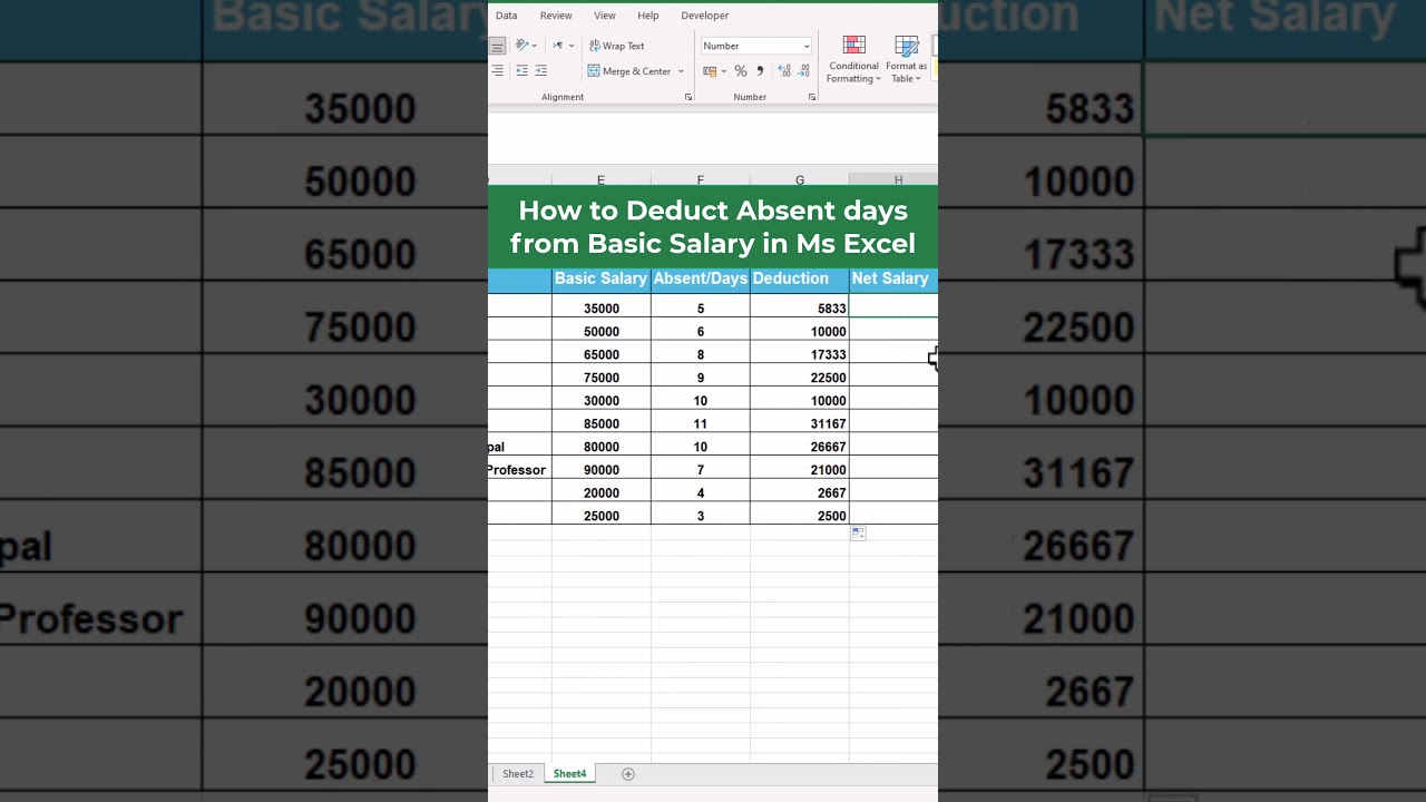 Excel Salary Calculation: Absent Days Deduction | Salary Calculation Techniques for absent Days