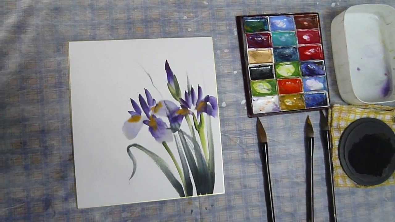 水墨画（sumi-e）アヤメの描き方動画