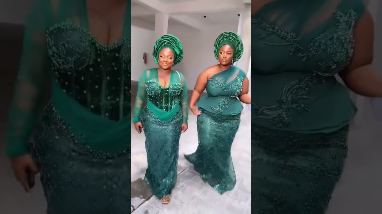 Ebony beauties in Emerald green lace asoebi 