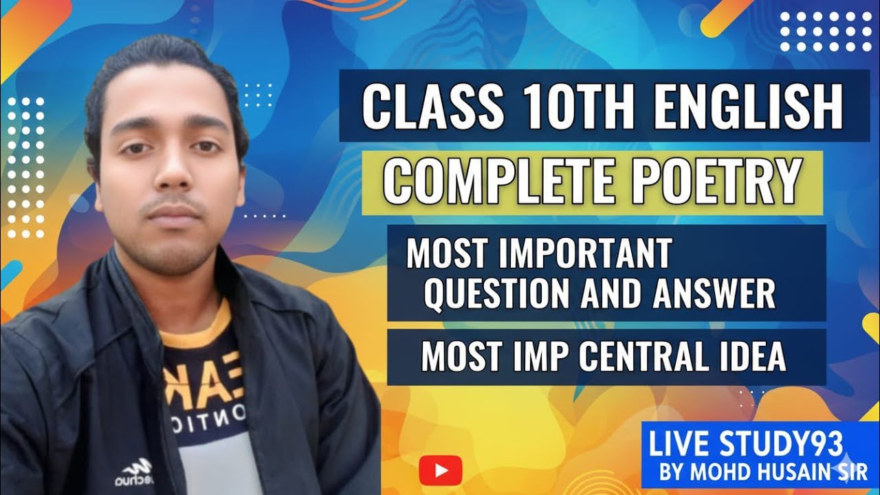 L-1 VVI complete poetry class 10th English🔥Imp central idea + question and answer +Poem 