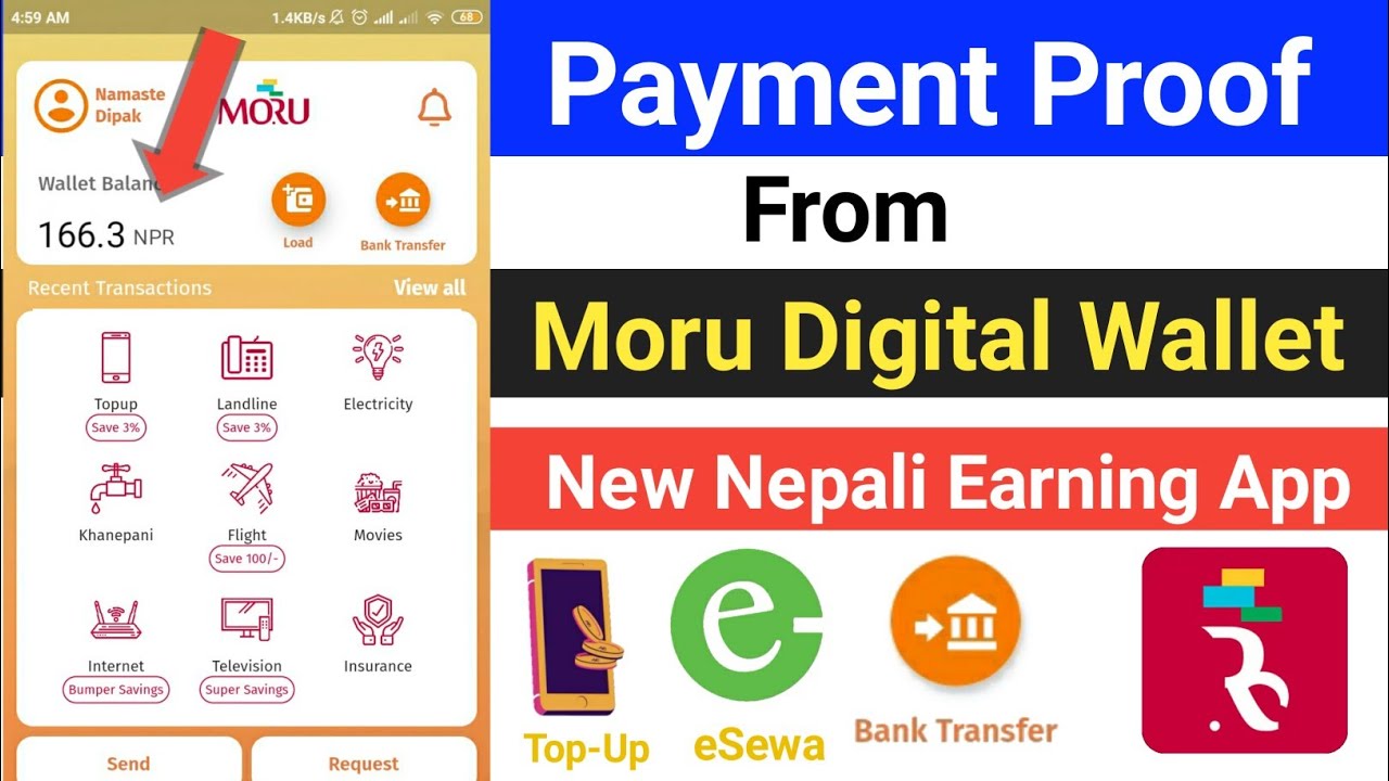Payment Proof Of Moru Digital Wallet Nepal App || eSewa Earning App || New Online Earning App