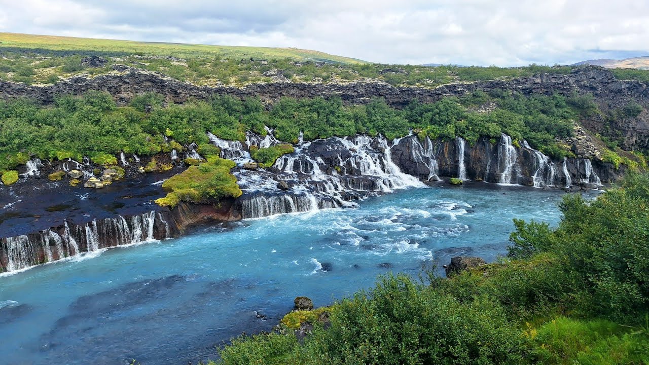 Hraunfossar and Barnafoss waterfalls in Iceland