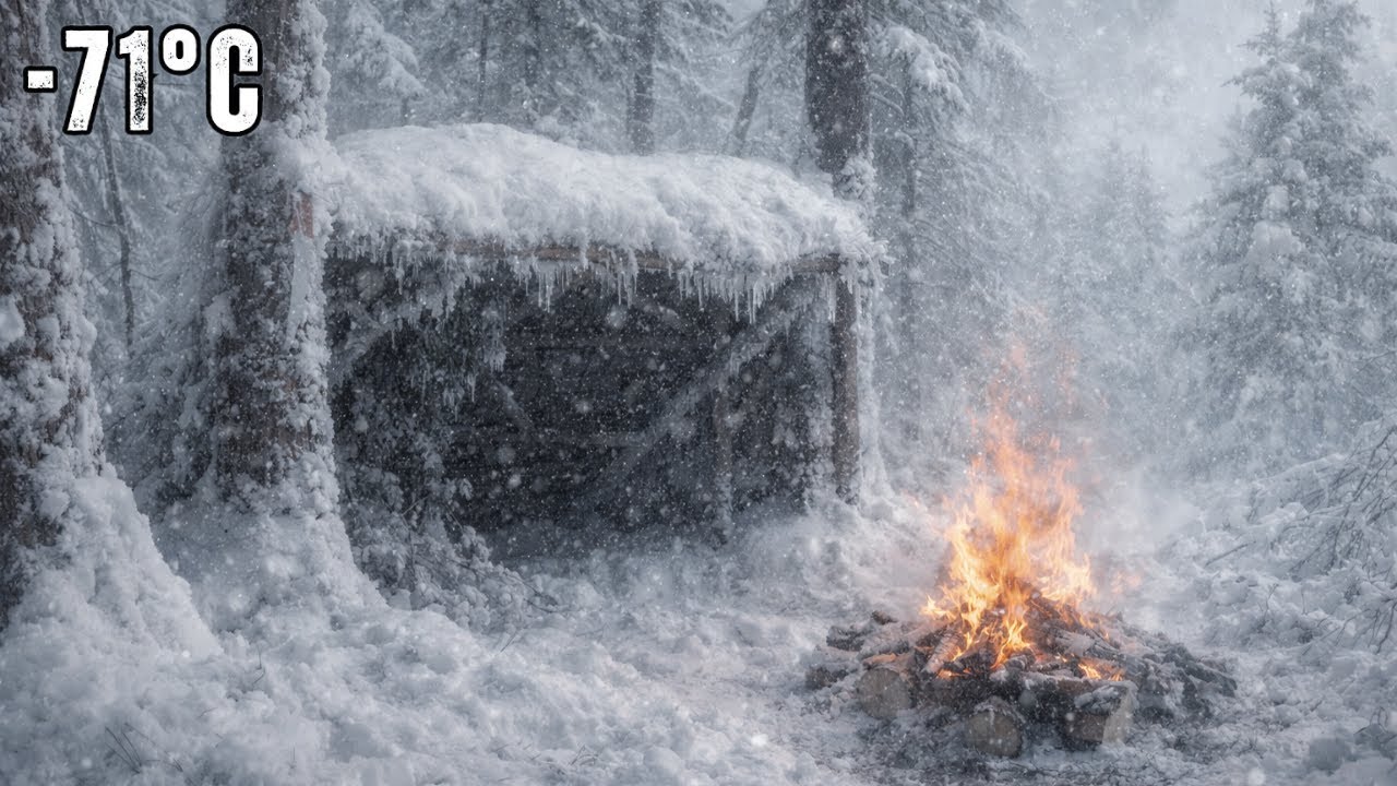 24 Hours Surviving Winter SNOWSTORM in an Off Grid Log Cabin | Extreme Off Grid Winter Life