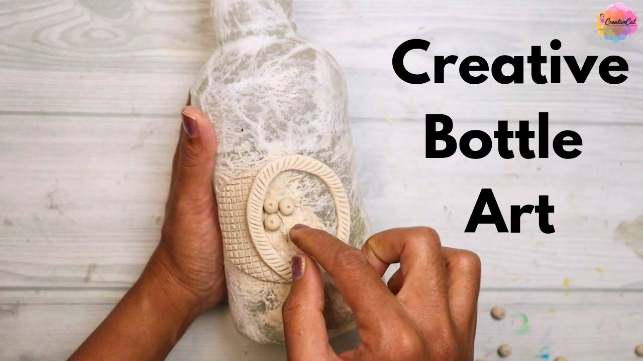 Bottle art, CreativeCat, craft idea, diy, bottle decoration, wine bottle craft