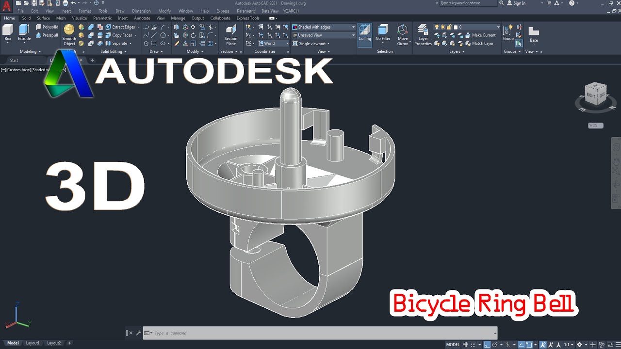 AutoCAD 3D, How to drawing bicycle ring bell, 3D Modeling, Autodesk, Sketches #part1
