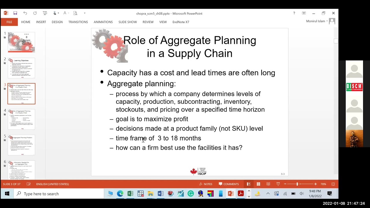 Lecture 8 on aggregate planning for CSCM students by Dr. Monirul Islam Asif