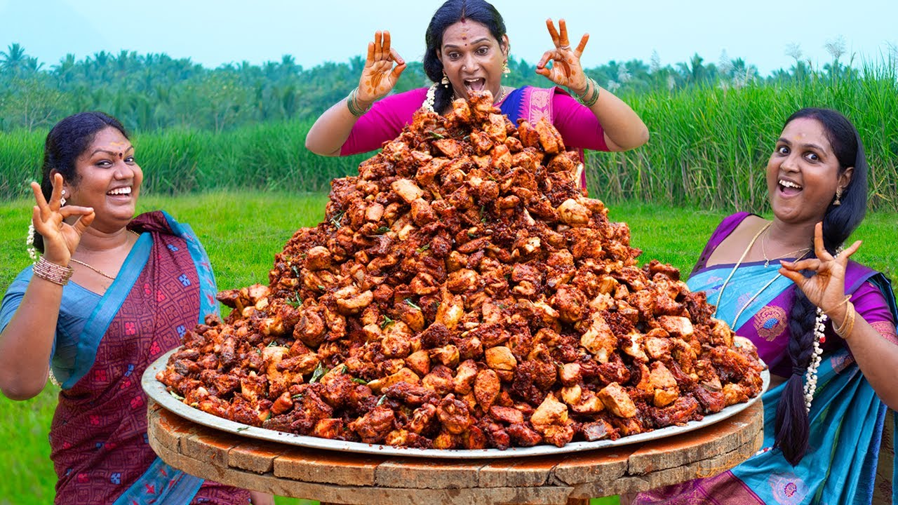 Wilderness Cooking: 100 kg Live  Chicken 65  | Hand Grounded Masala | Jala Bula Jung 2.O