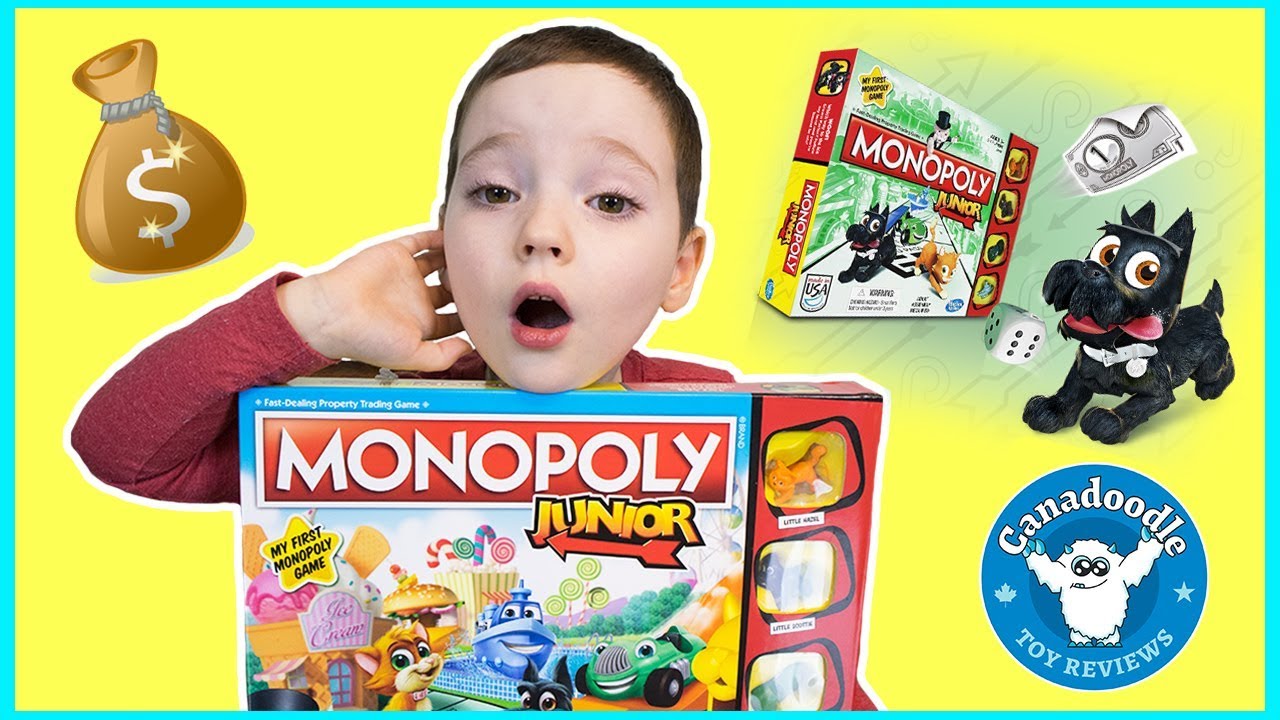 Playing Monopoly Junior kids board game for Family Game Night with Canadoodle Toy Reviews