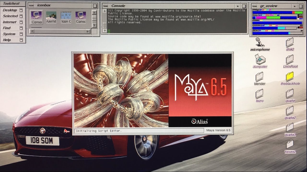 Rendering an Indy case on an SGI Indigo2 R10000 MAX IMPACT using mental ray final gather in MAYA 6.5
