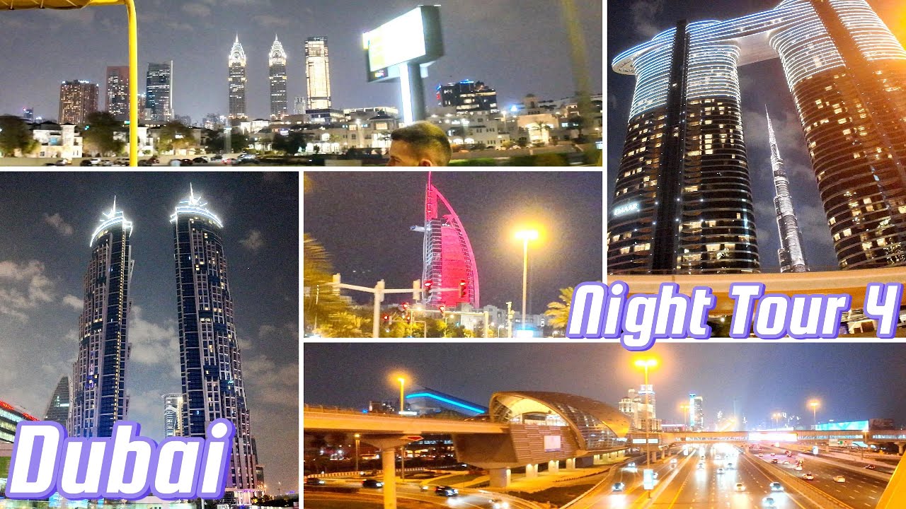 4K UHD Dubai Hop on Hop off Night Bus Tour | Burj Al-Arab, Burj Khalifa Downtown Dubai  UAE Part 4