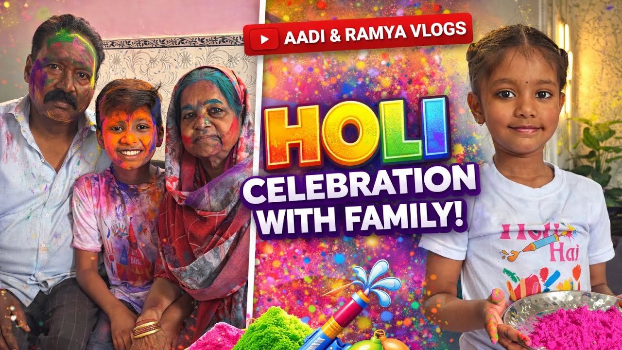 Holi Celebration 2026 🌈 Kids & Family Full Masti | Aadi & Ramya Vlogs