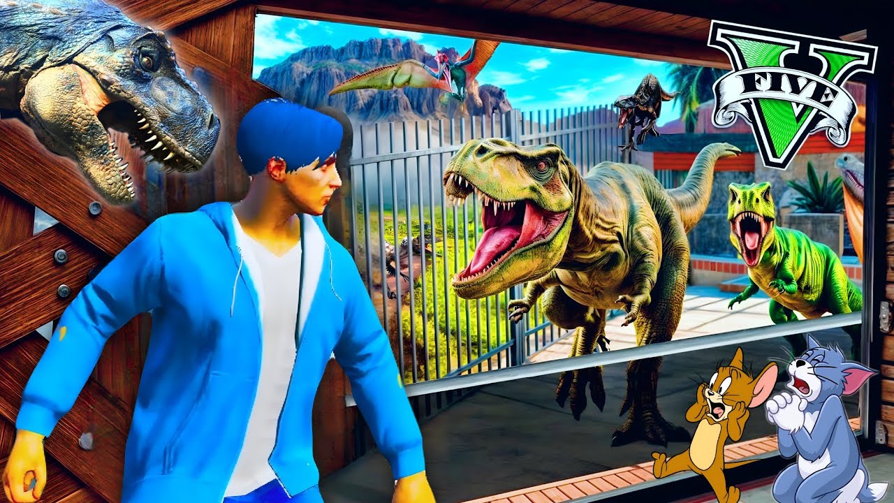 ဒိုင်နိုဆောတွေ အိမ်ထဲဝင်လာပီး ကျနော့်ကိုစားပစ်တော့မယ်ဗျို့/ Surviving from Dinosaur in GTA V