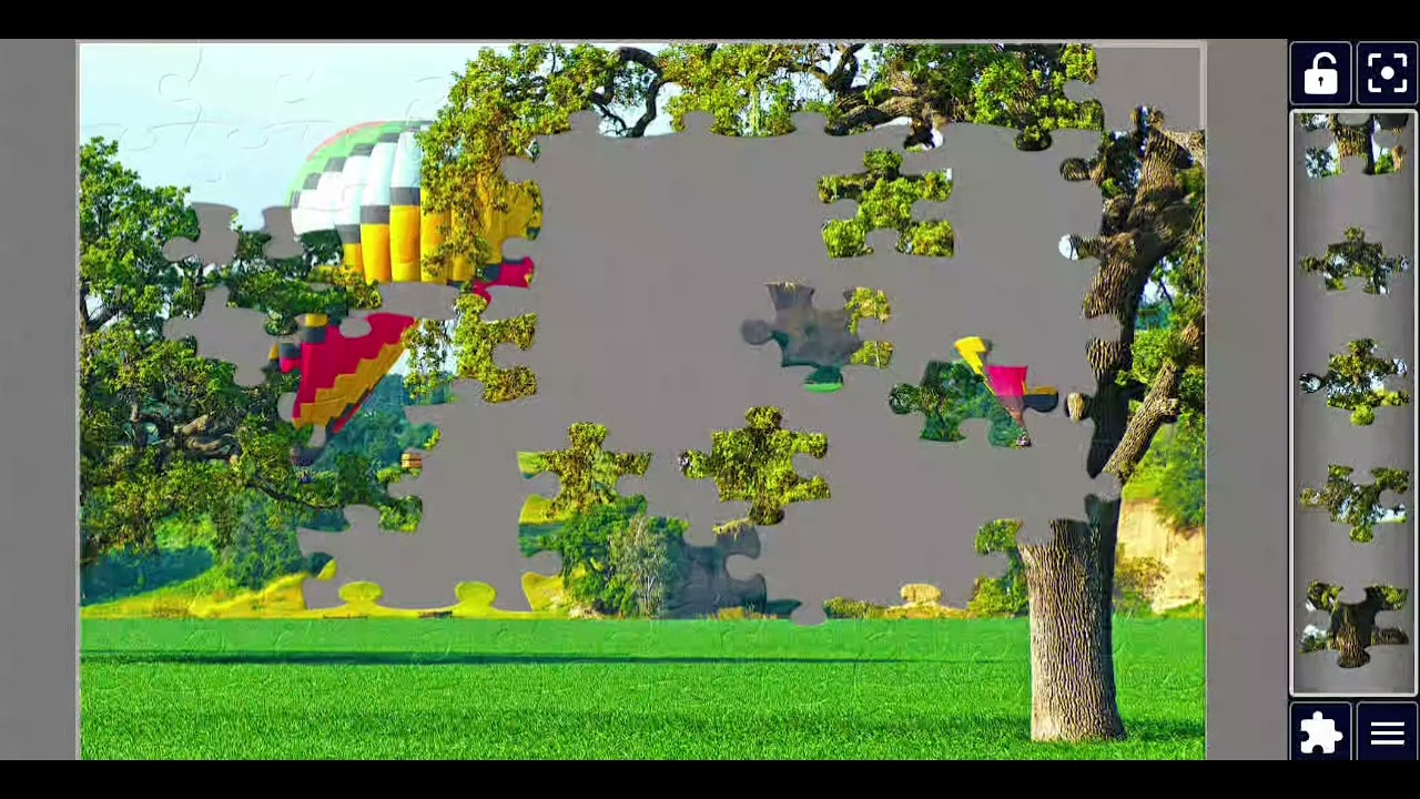 Hot Air Balloon Rising Behind Golden Oak Trees | Beautiful Nature Jigsaw Puzzle Game| puzzlemaster78