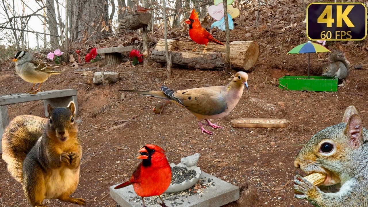 Cat TV 😻 Birds, Squirrels | Relaxing Nature Sounds 🐿️ No Ads 🔴