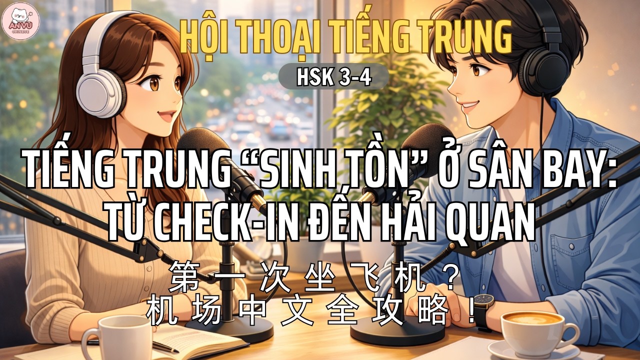HSK 3-4 | Tiếng Trung “sinh tồn” ở sân bay: từ check-in đến hải quan |第一次坐飞机 |Luyện Nghe Tiếng Trung