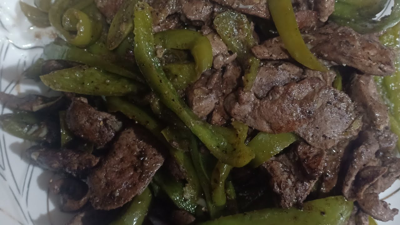 chili alexandrian beef liver  fried with green pepper ,egyptian kibda iskandrani french subtitles