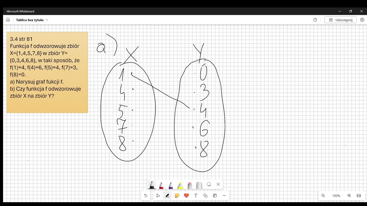 Klasa 1 zadanie 3.4 str 81 Funkcja f odwzorowuje zbiór X={1,4,5,7,8}...