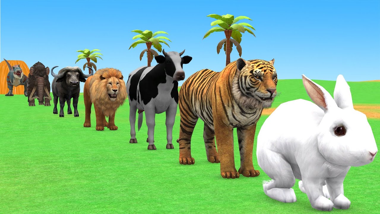 Long Slide Game with Cow Elephant Gorilla Hippopotamus Tiger 3d Animal Game Funny 3d Animals