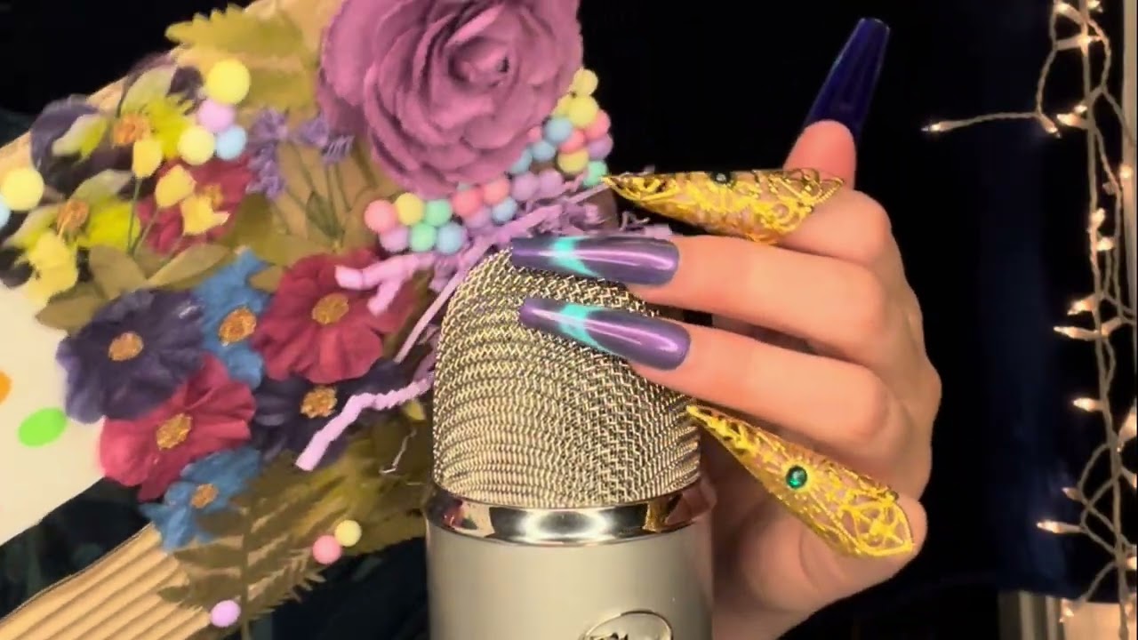 💐💜Floral Trigger Board 🦋 ASMR, mostly SCRATCHING, on/off mic, textures🩷🌼