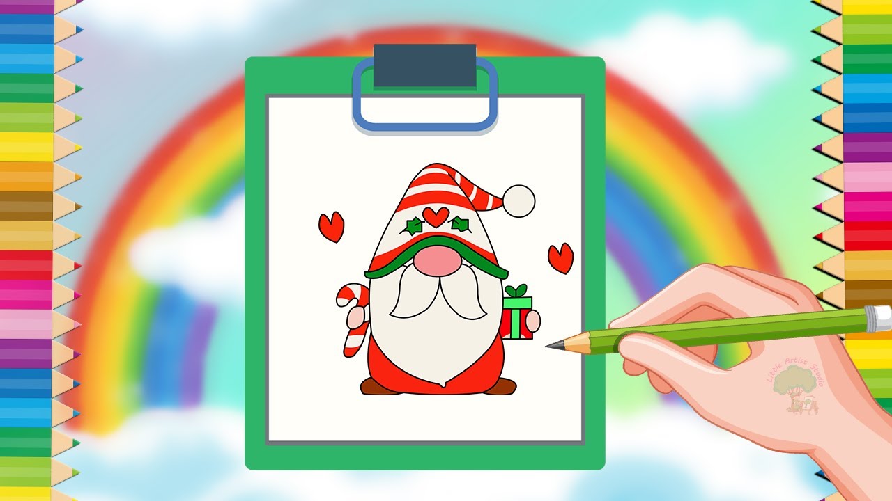 How to Draw a Christmas Gnome 🎅🍄 | Easy Gnome Drawing Step by Step for Beginners