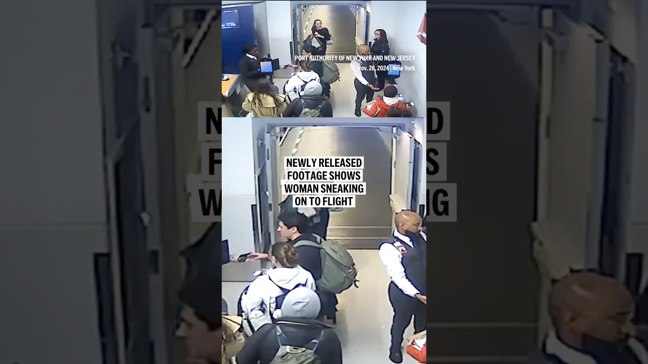 Newly released footage shows woman sneaking on to flight