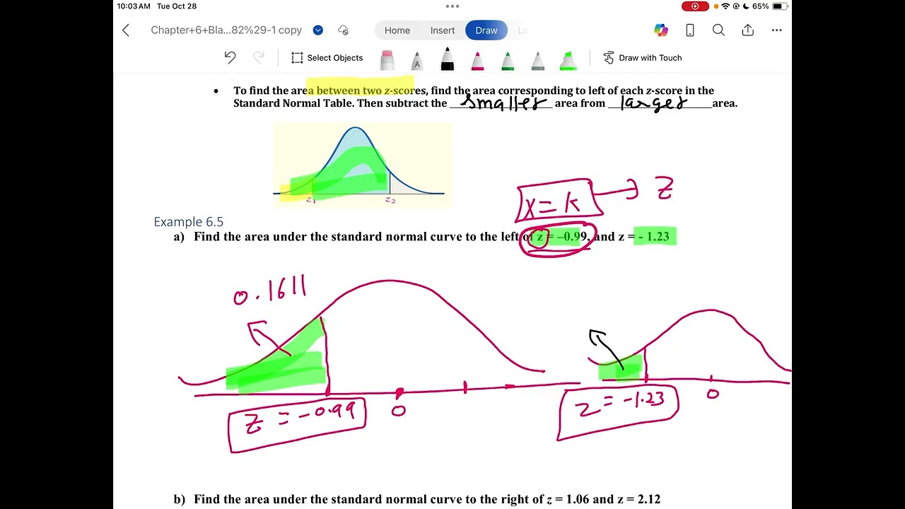 Section 6.2 A -Use table 4 to find area and Z-score.