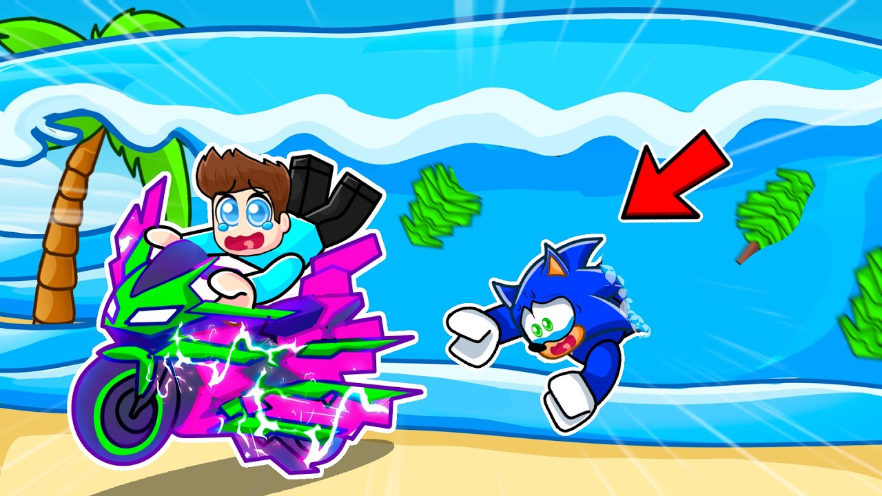 RIDE BIKES TO ESCAPE THE MEGA TSUNAMI IN ROBLOX !!