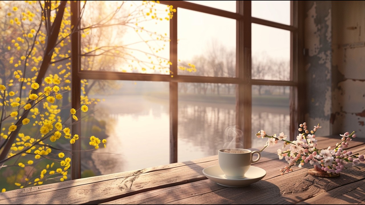Early Spring Dusk Piano Jazz ☕Relaxing Evening Coffee at a Lakeside Café