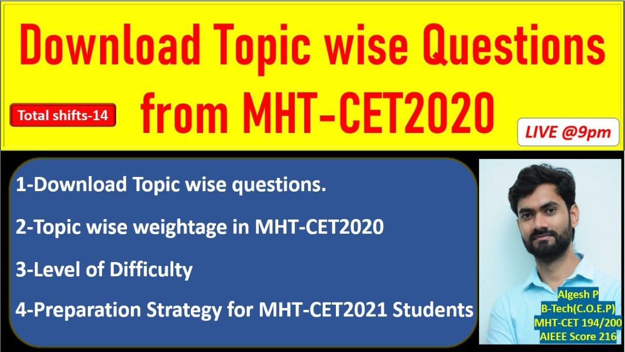 Download MHT-CET 2020 Topic wise Questions l PYQs l Mathematics l Algesh Sir