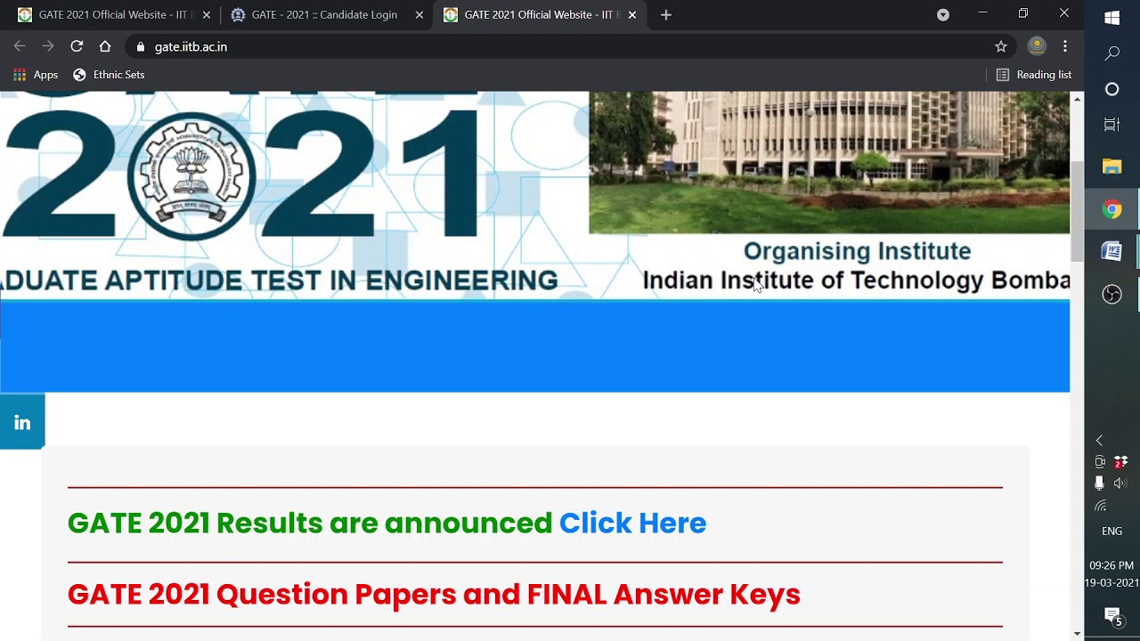 GATE 2021 Result is on LIVE now