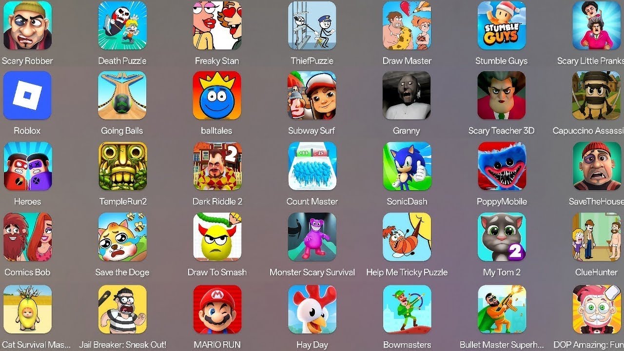 Roblox, Shape-shifting, Save The Dog, Save The Fish, Draw To Smash, Lucky Balls, ScaryLittlePrank