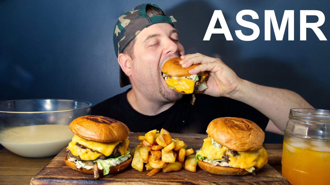 ASMR Triple Cheeseburger w. Extra Cheese sauce & Fries Mukbang | Let's Cook ASMR | Dave Kay ASMR