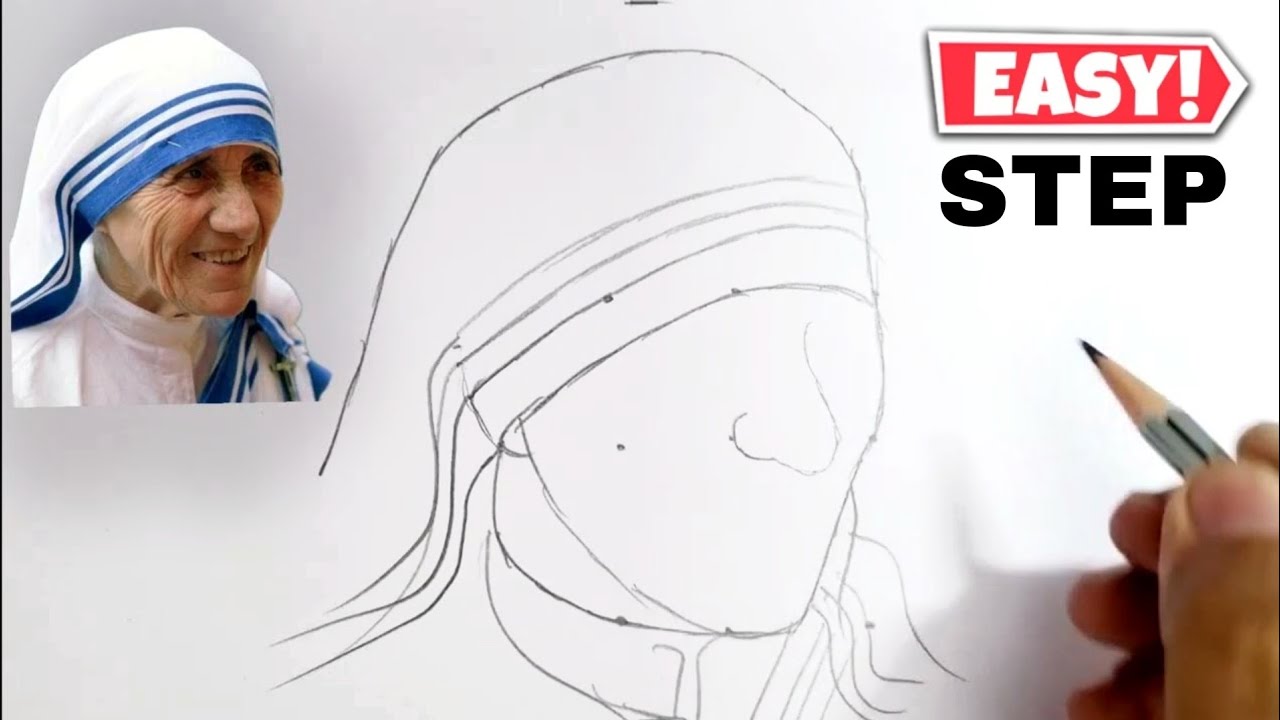 Easy Mother Teresa Drawing // Independence day drawing // Freedom fighter drawing