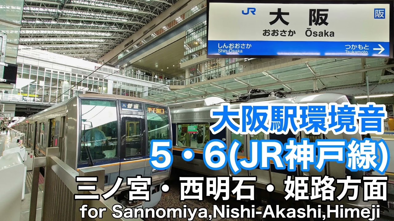 【環境音】大阪駅 5-6番のりば(JR神戸線/ 三ノ宮・西明石・姫路方面) JR Kobe line Osaka station sound【作業用BGM】