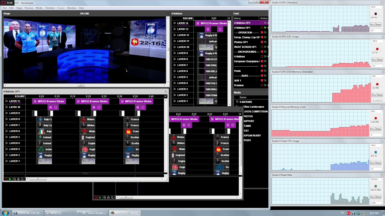 Dataton Watchout 6 running MPEG 2 iFrames only 1920x1080 30fps @50mbs 358MB