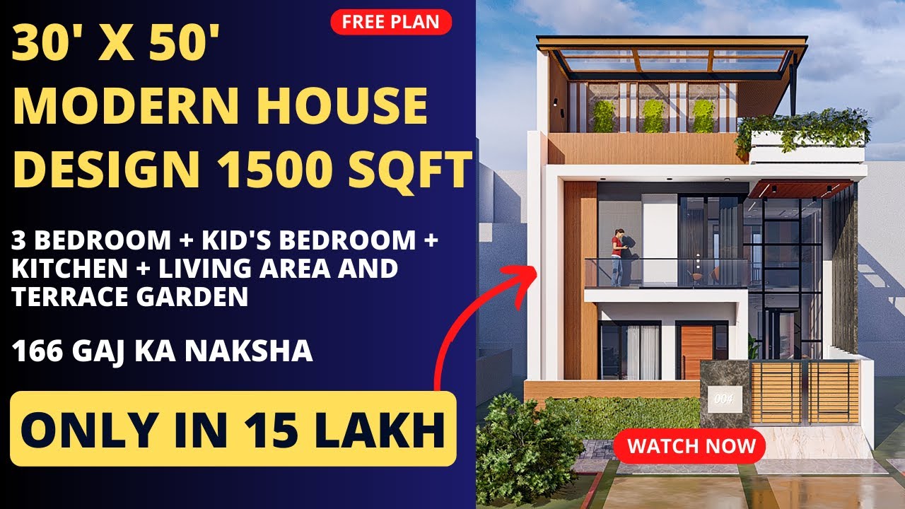 30X50 House Design | 1500 sqft House Design | 165 gaj | 3 BHK | 9 X 15 Meter || ARCHIE SENSE