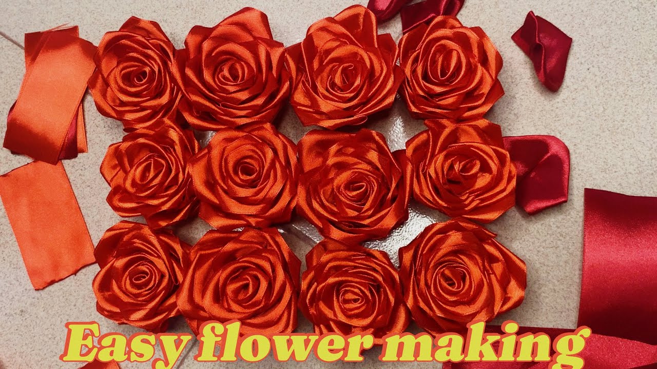 How to make ribbon flower / / diy easy rose flower making  #youtube #foryou #diy #craft