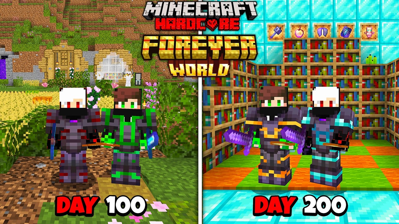 We Survived 200 Days In Forever World In Minecraft Hardcore.. !