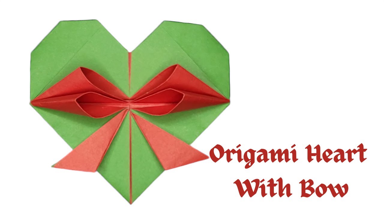 Origami Heart With Bow, How To Make Easy Paper Heart With Bow Step By Step Tutorial.