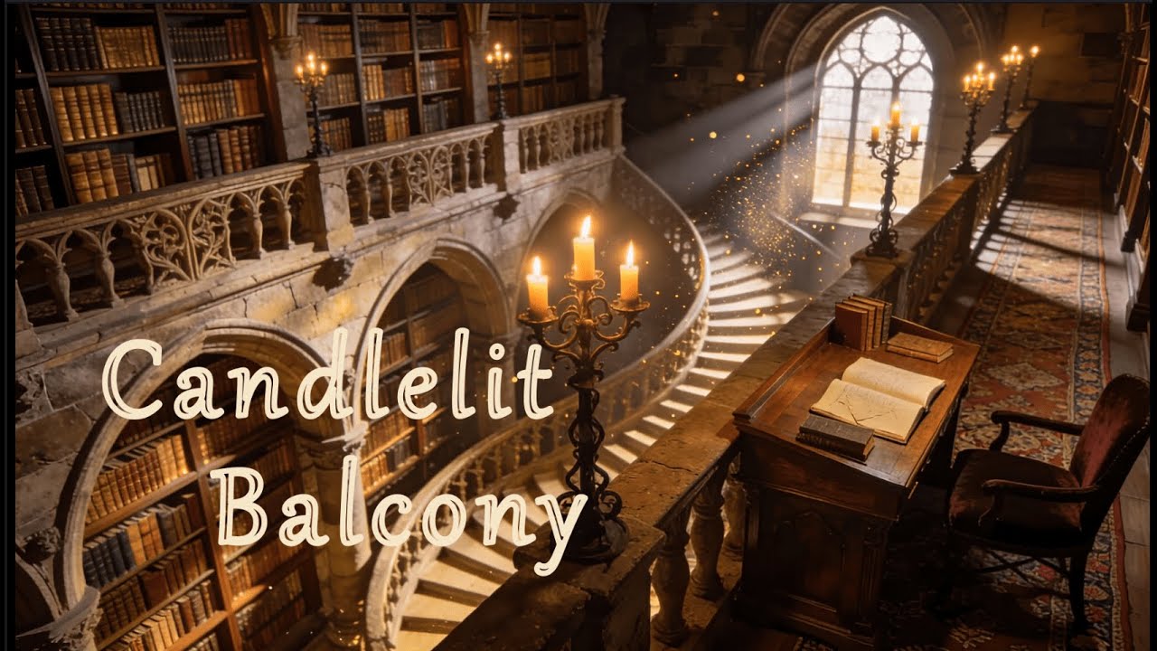 Moonlit Balcony Library ✨ Medieval Night Ambience for Reading & Focus