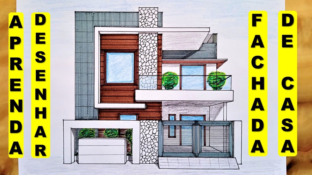 Aprenda a Desenhar FACHADA de uma CASA em 3D do jeito certo-1 POINT PERSPETIVE