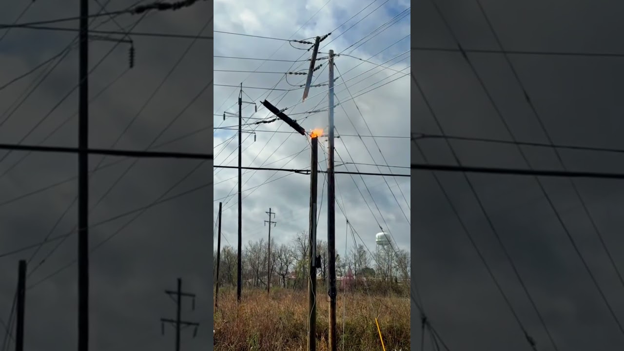Broken pole… live danger ⚡🔥#ShortCircuit #Electricity #PowerLine