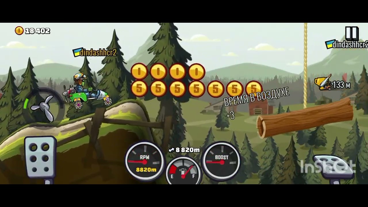 Hcr 2 10 km in forest with glider ( hill climb racing 2 